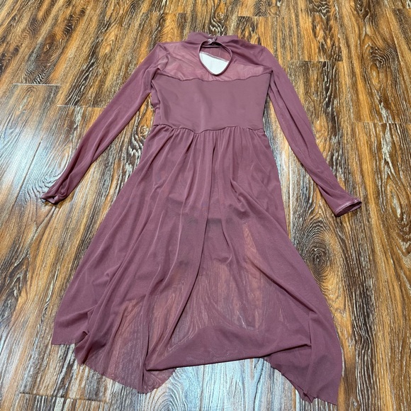 Weissman Size MA Dusty Rose Pink / Purple Long Sleeve Dance Dress Leotard Girls - Picture 2 of 8